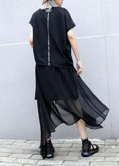 Style black chiffon quilting skirts asymmetric hem Traveling summer skirt AT-SKTS190717