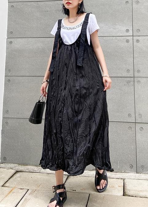 Style black cotton quilting dresses Spaghetti Strap Cinched long summer Dress AT-SDL200617