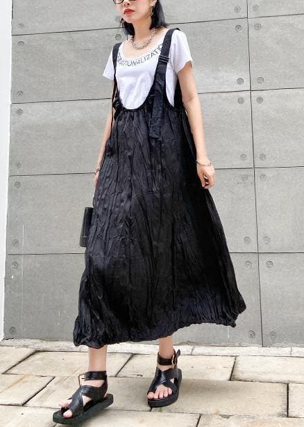 Style black cotton quilting dresses Spaghetti Strap Cinched long summer Dress AT-SDL200617