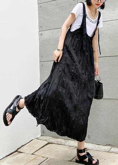 Style black cotton quilting dresses Spaghetti Strap Cinched long summer Dress AT-SDL200617