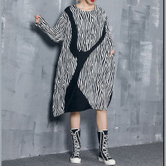 Style black striped chiffon dress Plus Size Shape baggy Dress AT-SDM190115