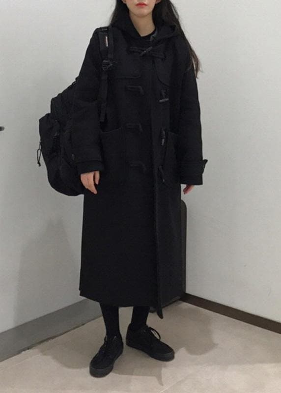 Style black fine trench coat Cotton side open hooded coats TCT191106