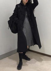 Style black fine trench coat Cotton side open hooded coats TCT191106