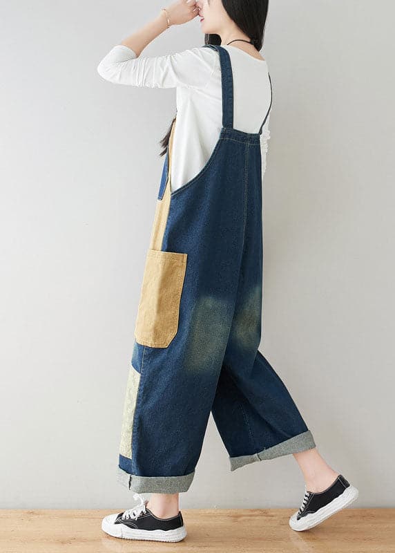 Style dark Blue Pockets Patchwork Cotton denim Jumpsuits Spring YSBS-JPTS220121