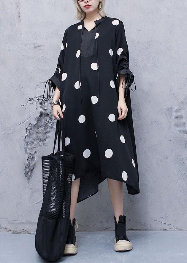 Style drawstring chiffon spring Robes Fine Sewing black dotted Traveling Dresses AT-FDL191231