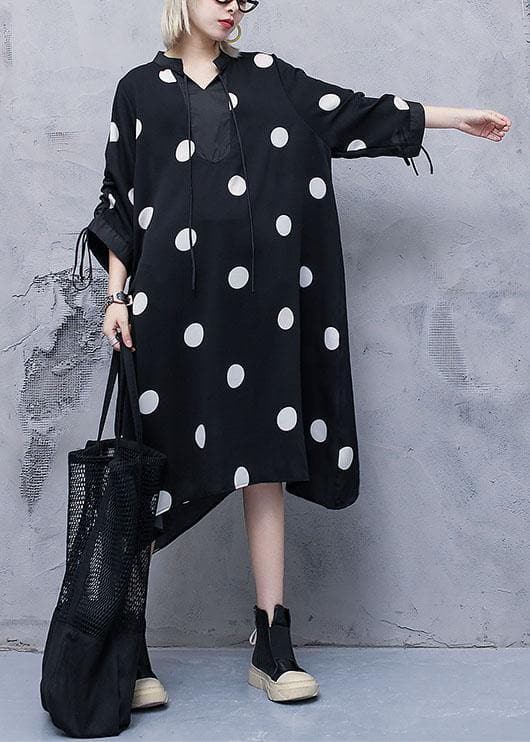 Style drawstring chiffon spring Robes Fine Sewing black dotted Traveling Dresses AT-FDL191231