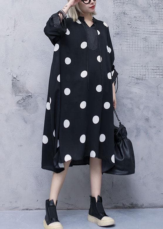 Style drawstring chiffon spring Robes Fine Sewing black dotted Traveling Dresses AT-FDL191231