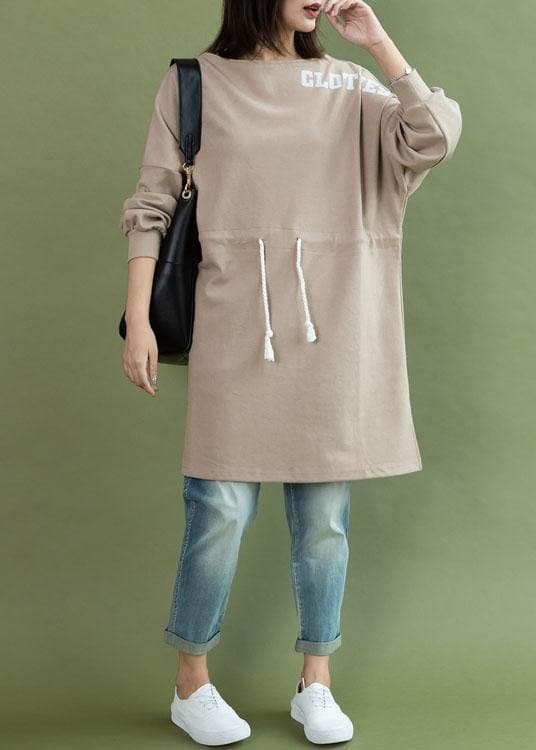 Style drawstring side open Cotton quilting dress khaki Dress fall FDM191011