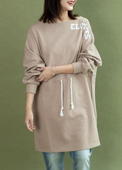 Style drawstring side open Cotton quilting dress khaki Dress fall FDM191011