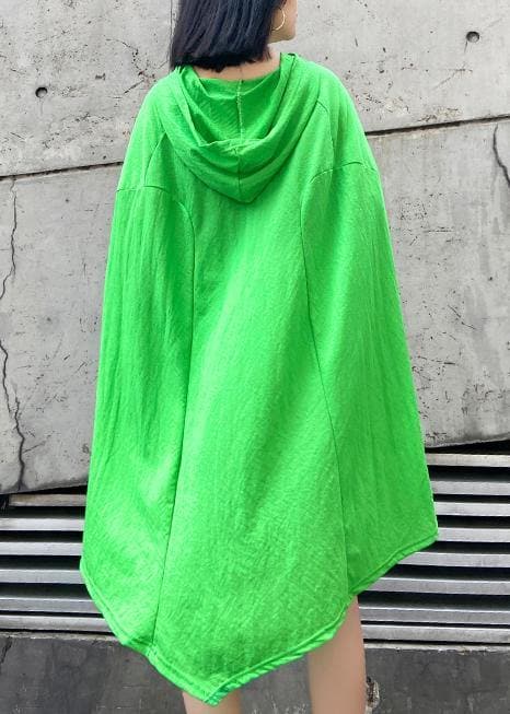 Style green print Cotton Tunic hooded asymmetric daily Dress AT-SDM200617