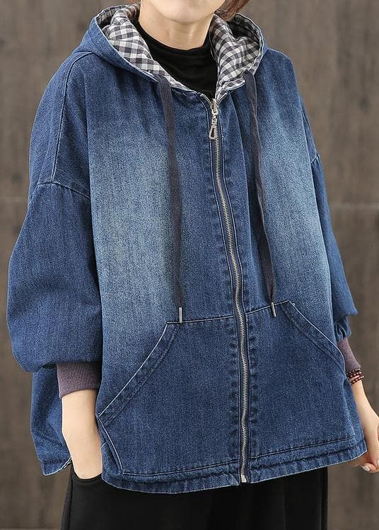 Style hooded pockets clothes For Women Photography denim blue blouses TCT200915