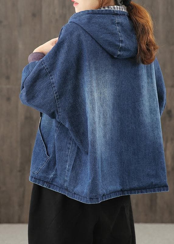 Style hooded pockets clothes For Women Photography denim blue blouses TCT200915