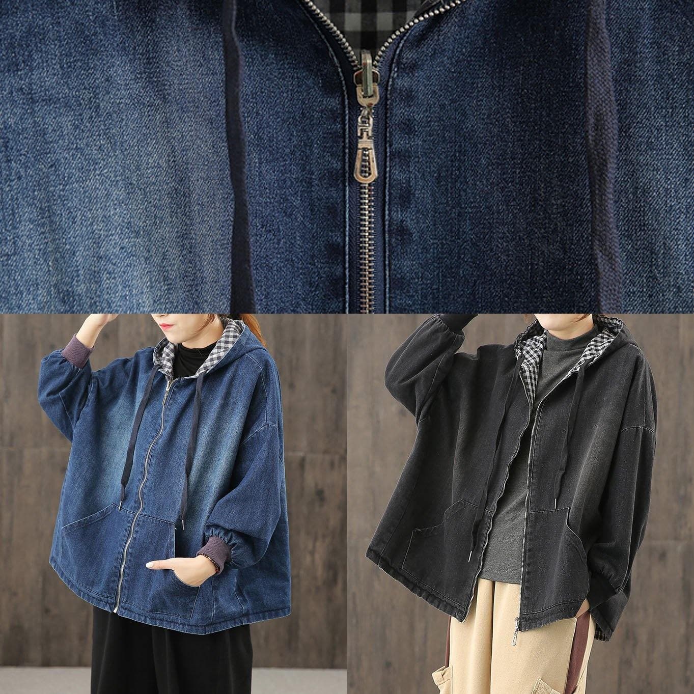 Style hooded pockets clothes For Women Photography denim blue blouses TCT200915