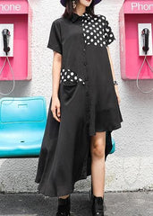 Style lapel asymmetric chiffon Robes boutique Tutorials black dotted Dress Summer AT-SDL190614