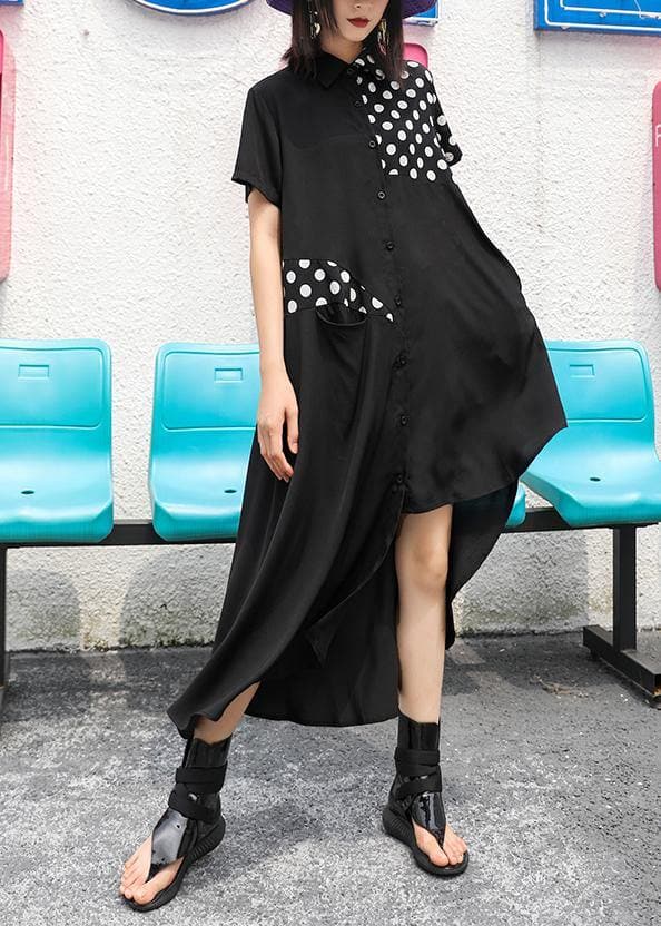 Style lapel asymmetric chiffon Robes boutique Tutorials black dotted Dress Summer AT-SDL190614