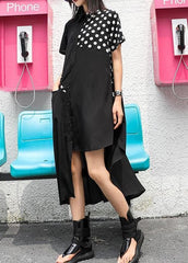 Style lapel asymmetric chiffon Robes boutique Tutorials black dotted Dress Summer AT-SDL190614