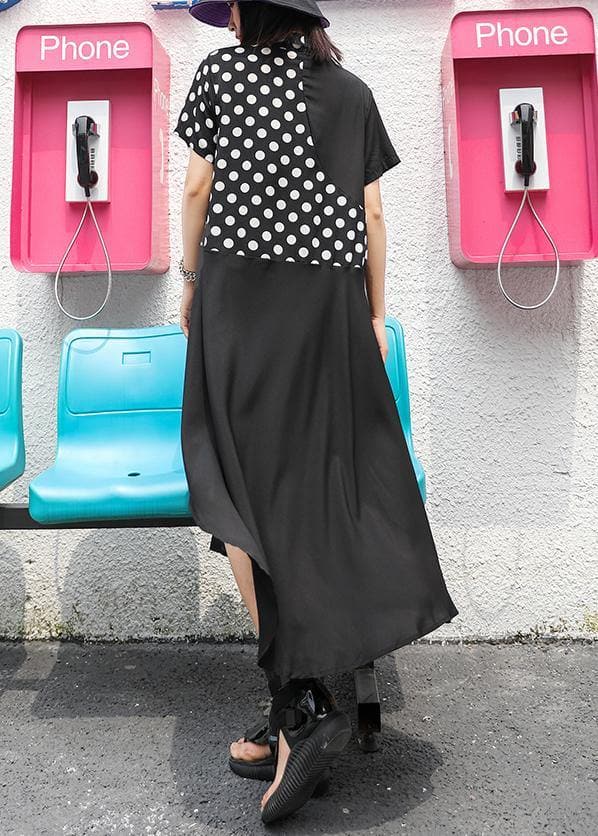 Style lapel asymmetric chiffon Robes boutique Tutorials black dotted Dress Summer AT-SDL190614