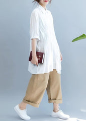 Style lapel half sleeve shirts women Outfits white blouse HTP200725