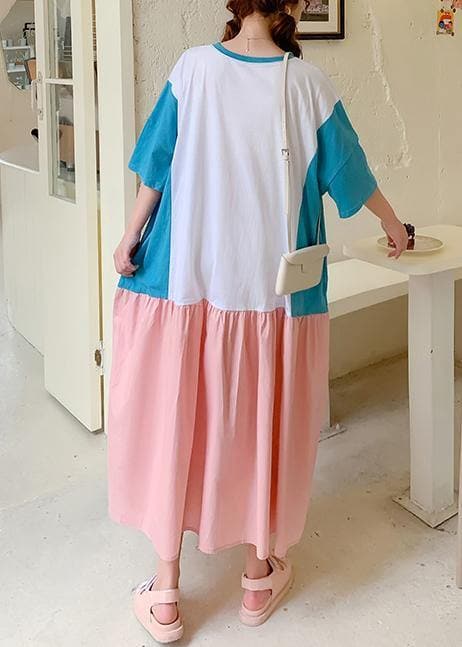 Style o neck patchwork clothes design pink Letter Robe Dresses AT-SDL200707