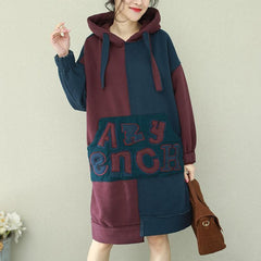 Style patchwork cotton tops women Plus Size Sleeve blue burgundy daily tops FDM190129