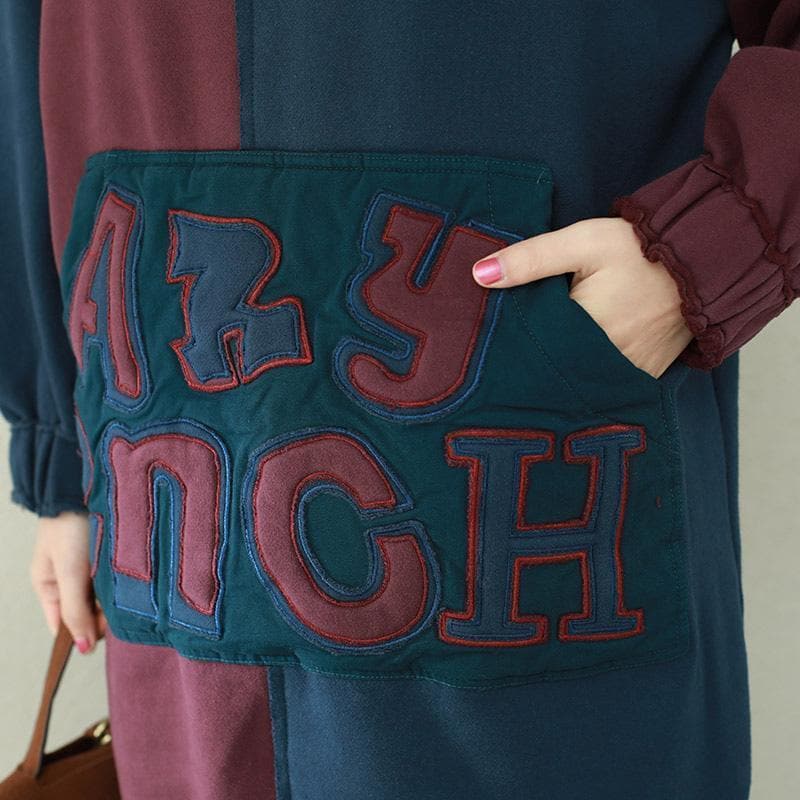 Style patchwork cotton tops women Plus Size Sleeve blue burgundy daily tops FDM190129