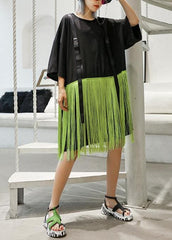 Style patchwork tassel Cotton clothes black Dresses summer AT-SDM190614