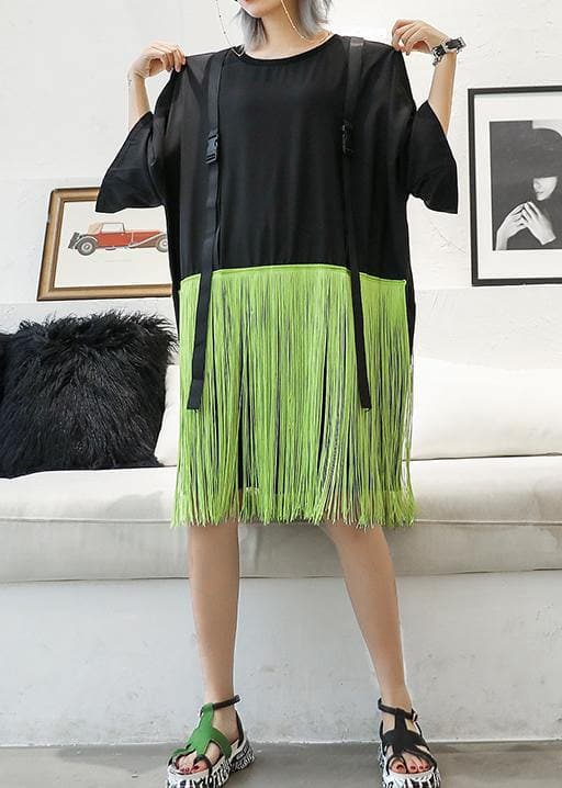 Style patchwork tassel Cotton clothes black Dresses summer AT-SDM190614