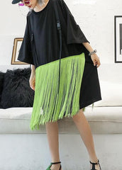 Style patchwork tassel Cotton clothes black Dresses summer AT-SDM190614