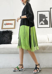 Style patchwork tassel Cotton clothes black Dresses summer AT-SDM190614