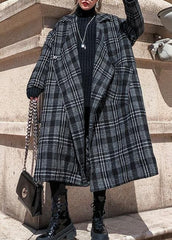 Style plaid Plus Size clothes Neckline Square Collar pockets fall women coats AT-TCT201105