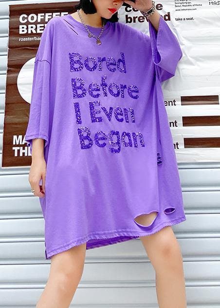 Style purple Sequined Cotton quilting dresses o neck Hole loose summer Dress AT-SDM200623