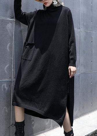 Style side open cotton tunic top Work Outfits black A Line Dresses fall AT-FDL190923