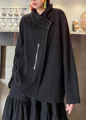 Style zippered Three-dimensional decoration tops women black baggy blouse AT-LTP200909