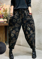 Stylish Black Cinched Floral Pockets denim Pants Winter BSNZK-LPTS211124