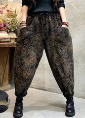 Stylish Black Cinched Print Loose denim Pants Trousers Winter NZ-LPTS220105