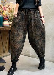 Stylish Black Cinched Print Loose denim Pants Trousers Winter NZ-LPTS220105