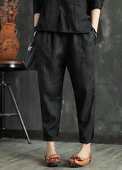 Stylish Black Elastic Waist Pockets Linen Harem Pants Summer GK-CPTS220804