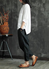 Stylish Black Elastic Waist Pockets Linen Harem Pants Summer GK-CPTS220804