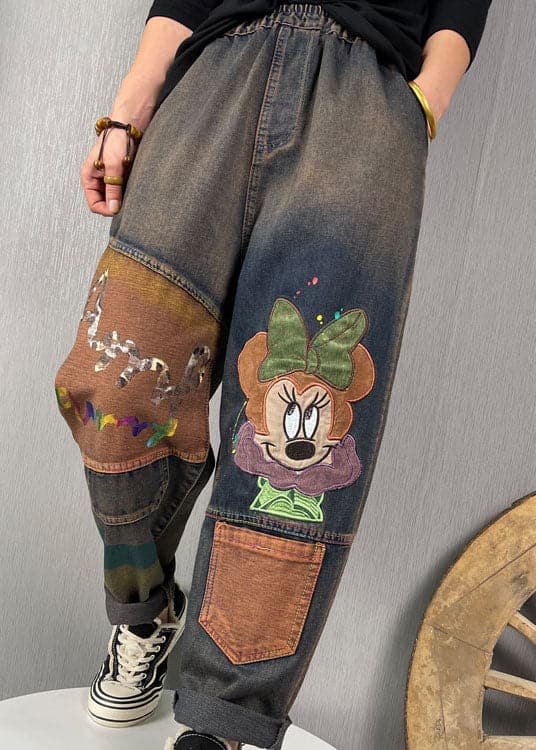 Stylish Blue Embroideried Patchwork denim Pants Spring BSNZK-LPTS211124