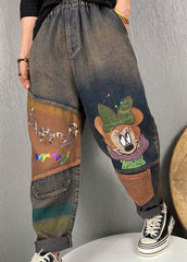 Stylish Blue Embroideried Patchwork denim Pants Spring BSNZK-LPTS211124