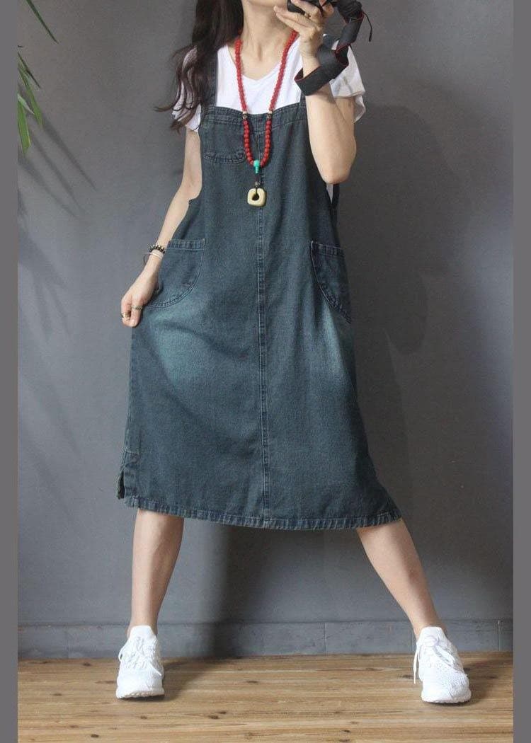 Stylish Blue Pocket scarpenter Denim Summer Dresses MMZ-SDL210525