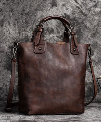 Stylish Brown Oriental Paitings Calf Leather Satchel Handbag BGS211230