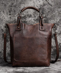 Stylish Brown Oriental Paitings Calf Leather Satchel Handbag BGS211230