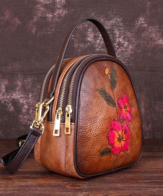 Stylish Brown Print Paitings Calf Leather Backpack Bag ZPBAG-BGS220209