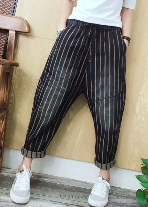 Stylish Casual elastic Waist Pockets Striped Fall Denim Pants GK-LPTS210910