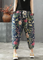 Stylish Drawstring Pockets Print Cotton Denim Pants Summer GK-CPTS220506