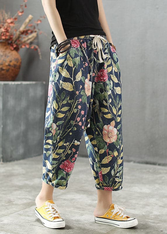 Stylish Drawstring Pockets Print Cotton Denim Pants Summer GK-CPTS220506