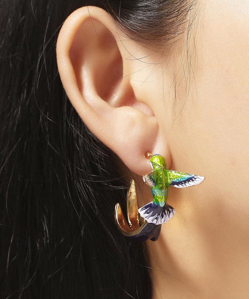 Stylish Green Bird Metal Women's Hoop Earrings Jew-EAR220805