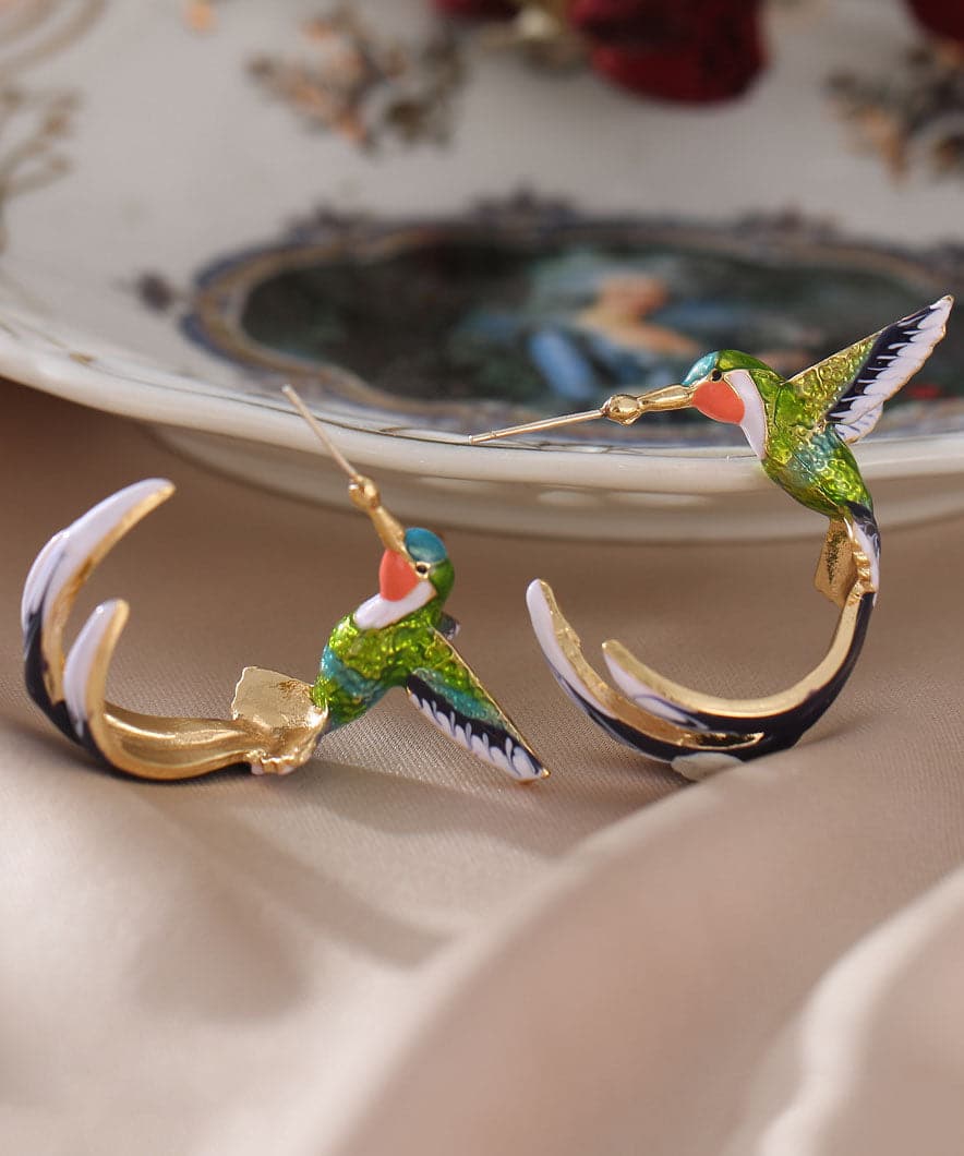 Stylish Green Bird Metal Women's Hoop Earrings Jew-EAR220805