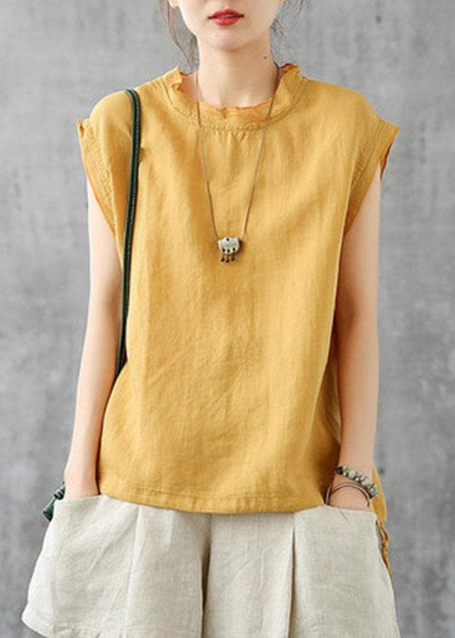 Stylish Green O-Neck Sleeveless Linen Summer Tops GK-STP210715